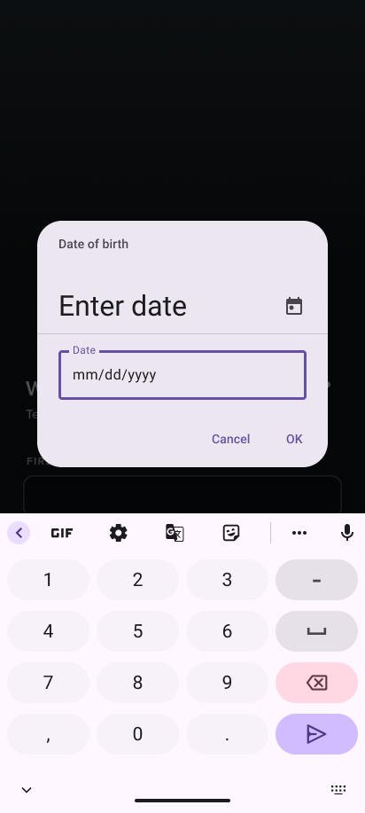 Redesigned date of birth — direct text entry