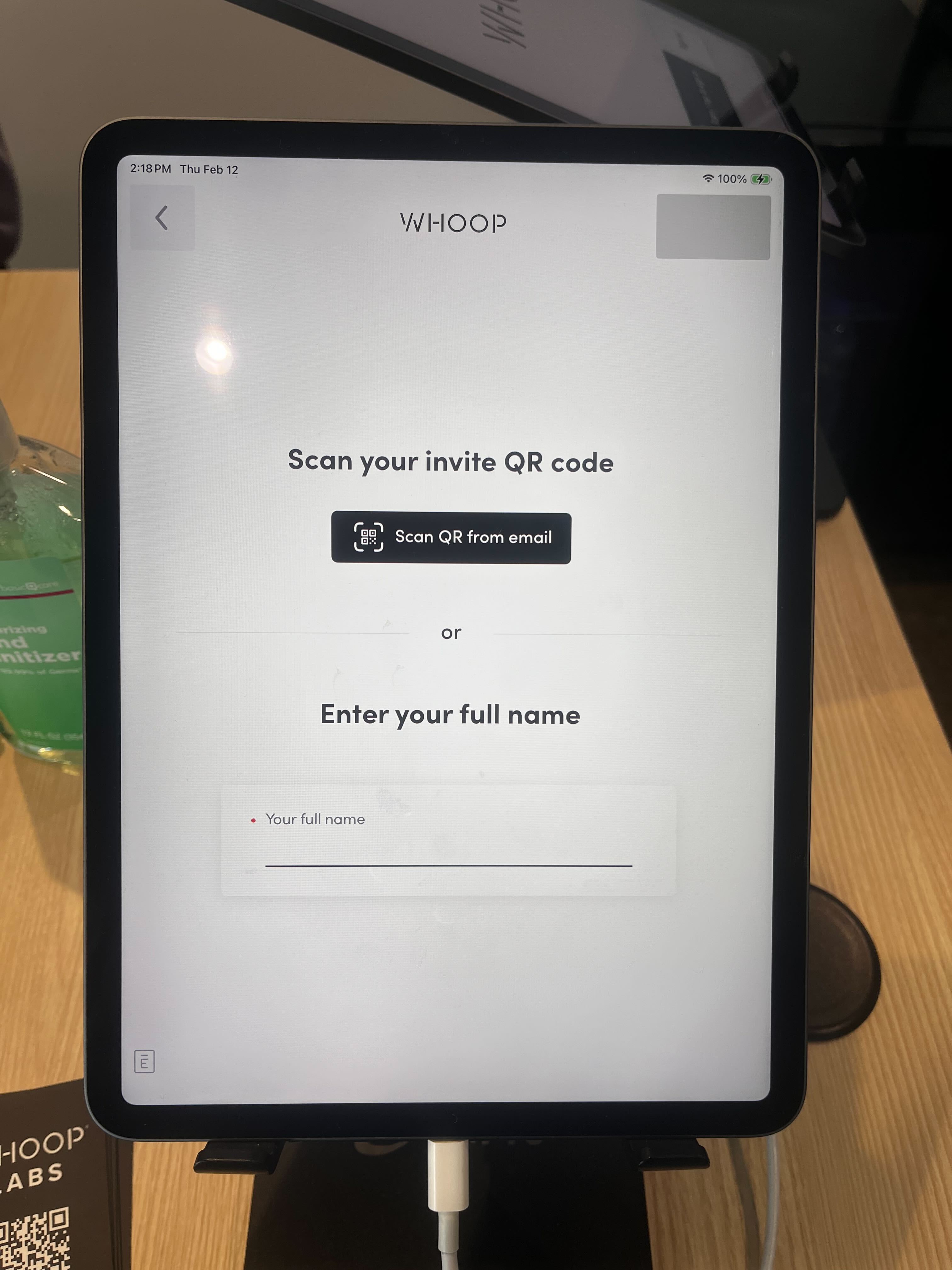 Original lobby screen — name or QR