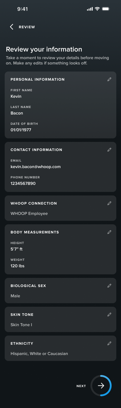 Review screen